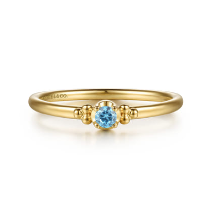 14K Yellow Gold Bujukan Clover and Blue Topaz Stackable Ring
