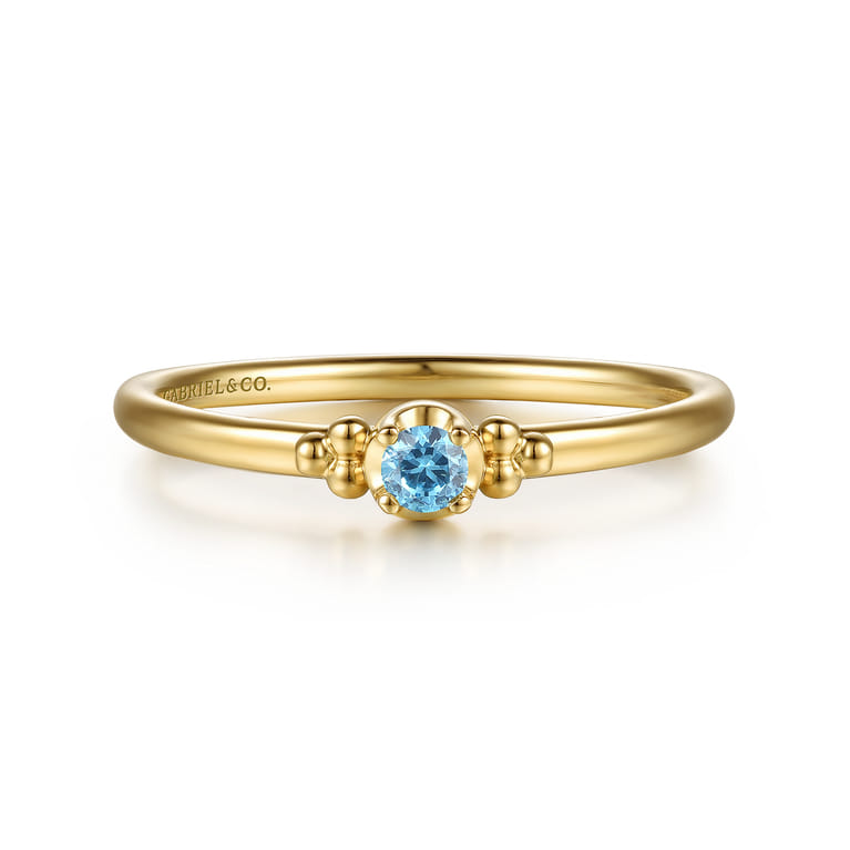 14K Yellow Gold Bujukan Clover and Blue Topaz Stackable Ring - Shot 1