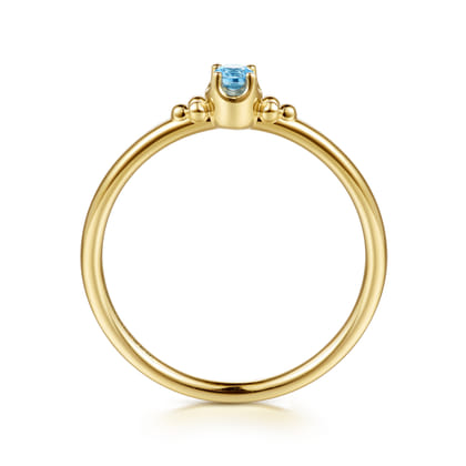 14K Yellow Gold Bujukan Clover and Blue Topaz Stackable Ring