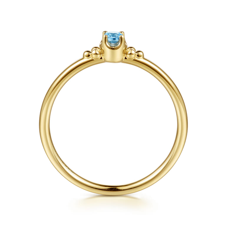 14K Yellow Gold Bujukan Clover and Blue Topaz Stackable Ring - Shot 2