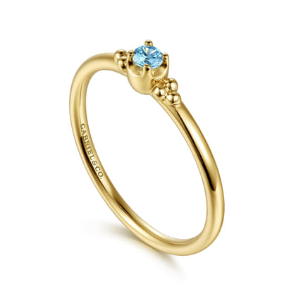 14K Yellow Gold Bujukan Clover and Blue Topaz Stackable Ring