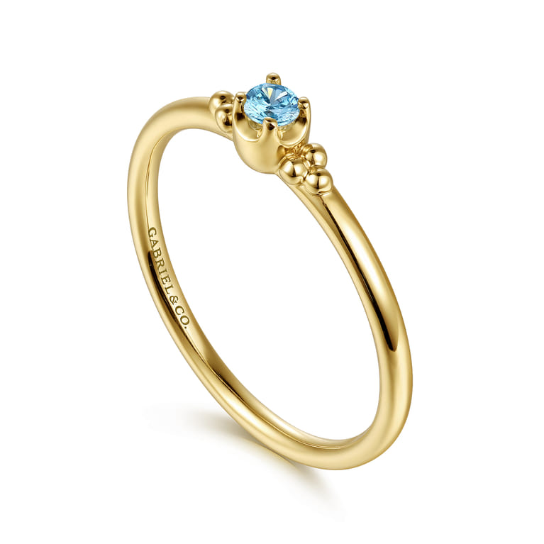 14K Yellow Gold Bujukan Clover and Blue Topaz Stackable Ring - Shot 3