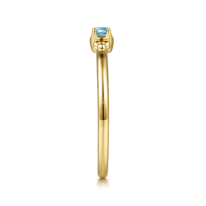 14K Yellow Gold Bujukan Clover and Blue Topaz Stackable Ring