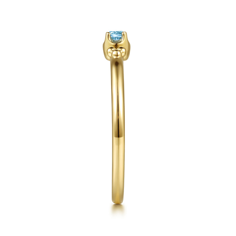 14K Yellow Gold Bujukan Clover and Blue Topaz Stackable Ring - Shot 4
