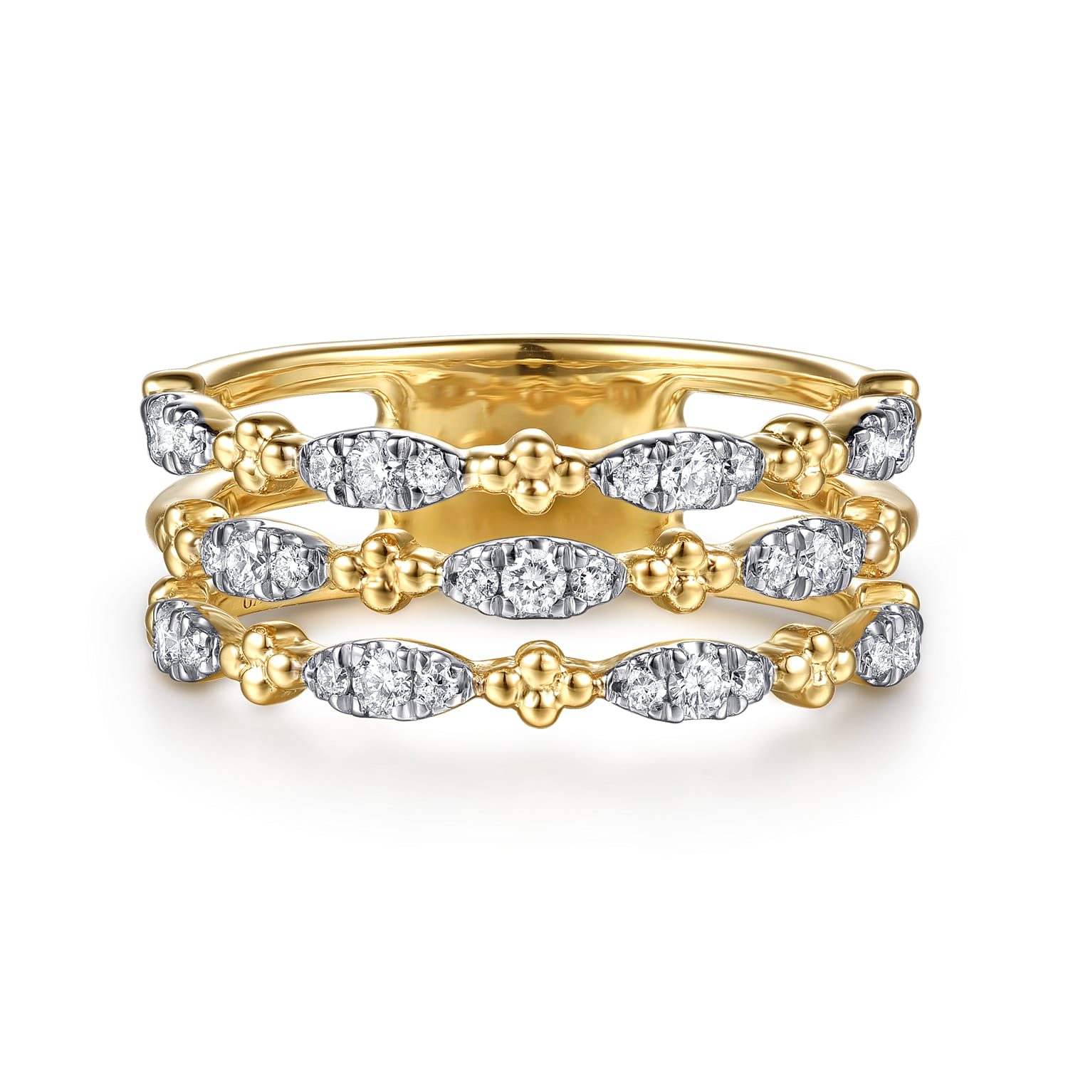 14K Yellow Gold Bujukan Clover and Diamond Marquise Easy Stackable Ring - 0.3 ct - Shot 1