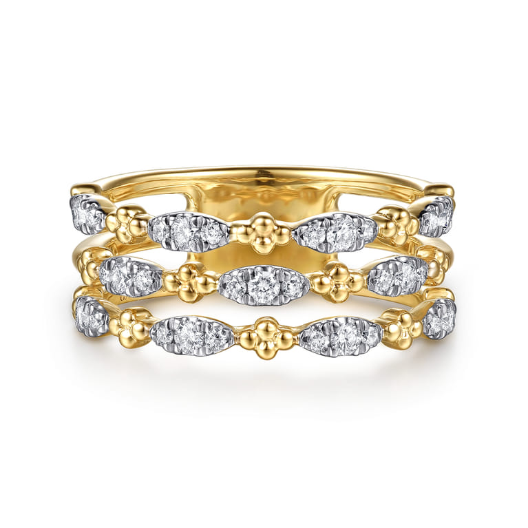 14K Yellow Gold Bujukan Clover and Diamond Marquise Easy Stackable Ring - 0.3 ct - Shot 1