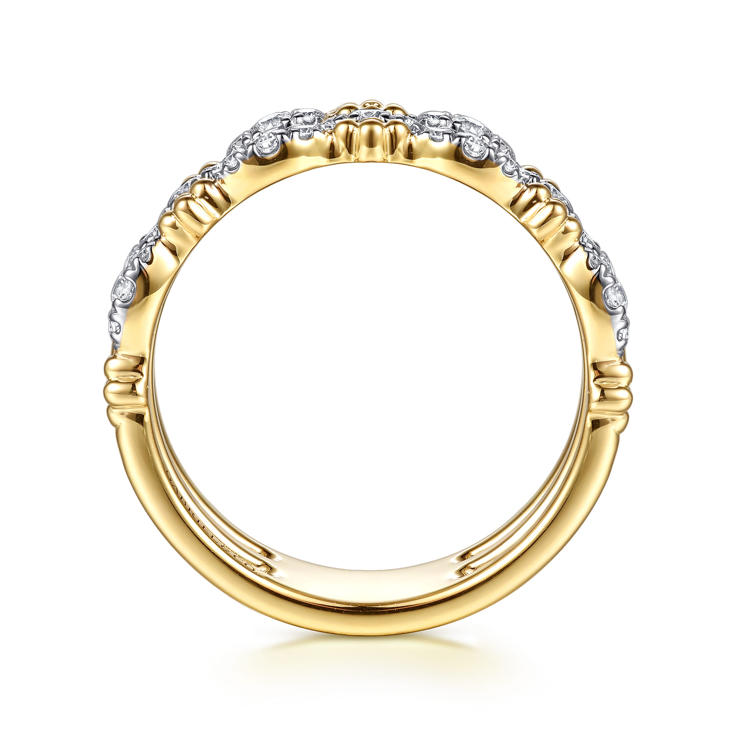 14K Yellow Gold Bujukan Clover and Diamond Marquise Easy Stackable Ring - 0.3 ct - Shot 2