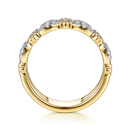 14K Yellow Gold Bujukan Clover and Diamond Marquise Easy Stackable Ring