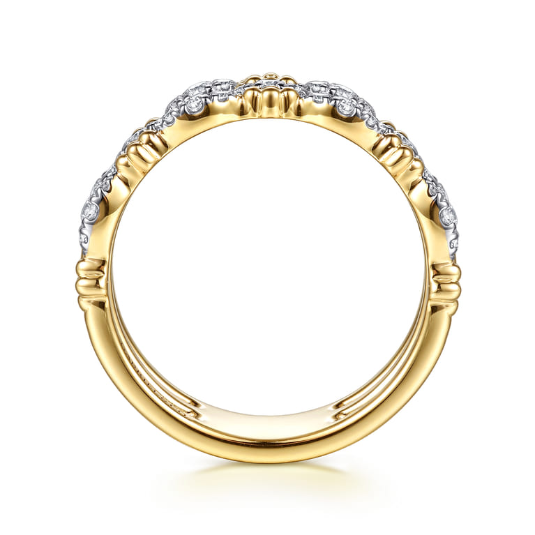 14K Yellow Gold Bujukan Clover and Diamond Marquise Easy Stackable Ring - 0.3 ct - Shot 2