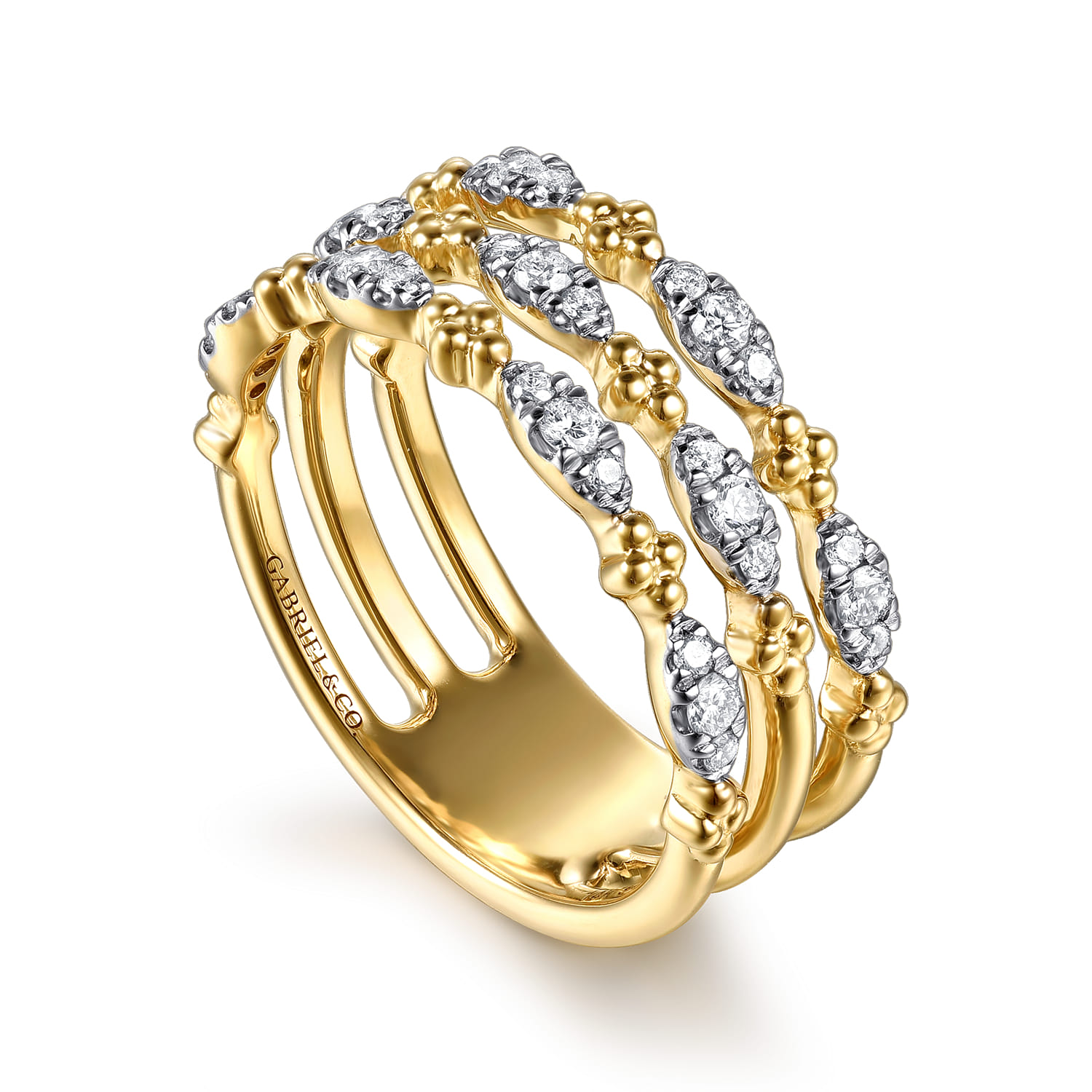 14K Yellow Gold Bujukan Clover and Diamond Marquise Easy Stackable Ring - 0.3 ct - Shot 3
