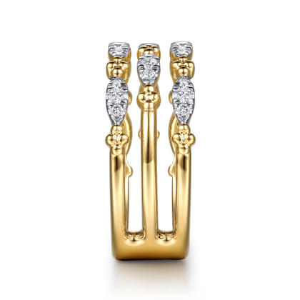 14K Yellow Gold Bujukan Clover and Diamond Marquise Easy Stackable Ring