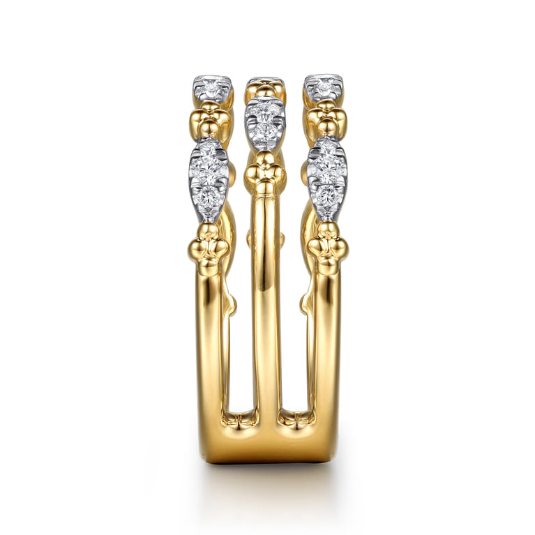 14K Yellow Gold Bujukan Clover and Diamond Marquise Easy Stackable Ring - 0.3 ct - Shot 4