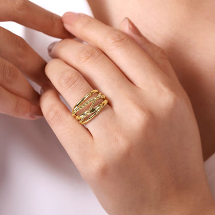 14K Yellow Gold Bujukan Criss Cross Ring