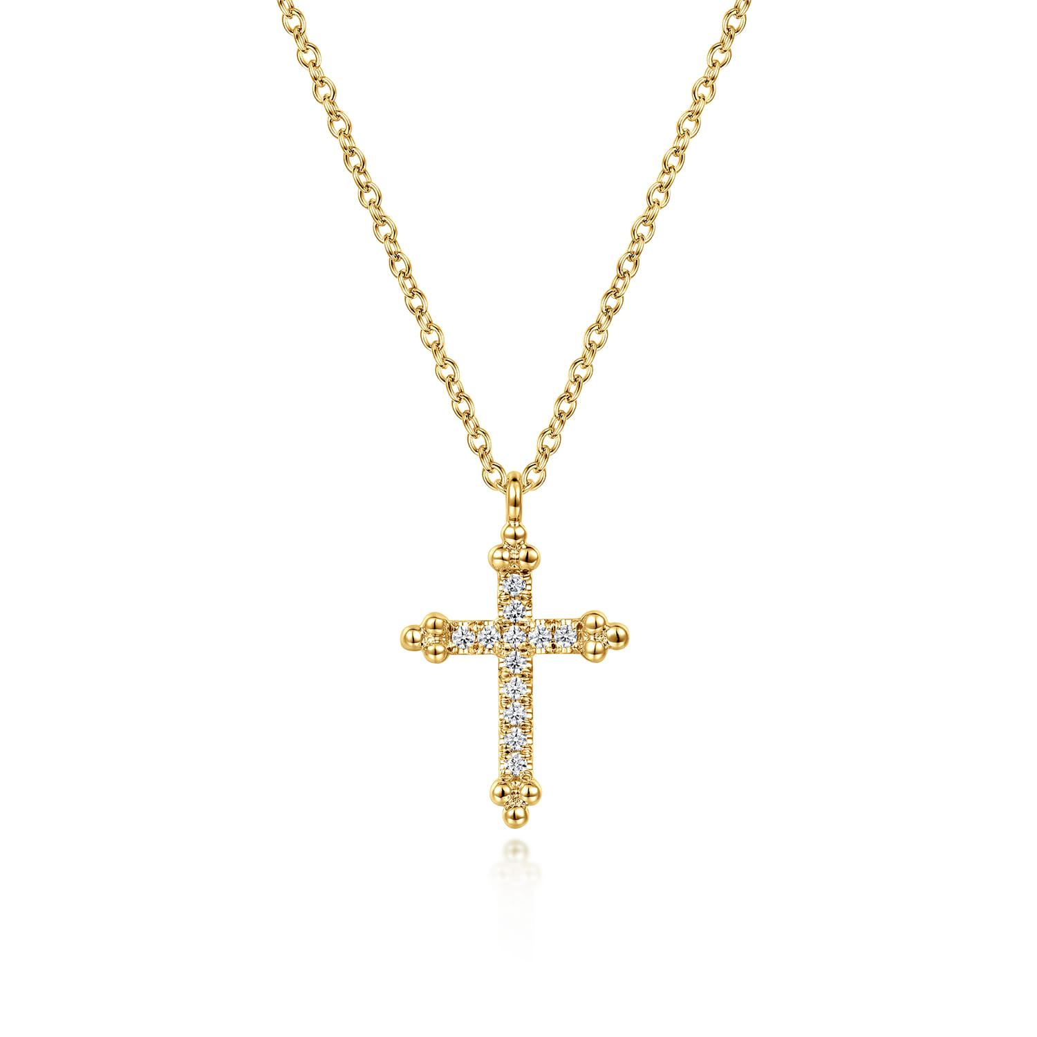 14K Yellow Gold Bujukan Cross Diamond Pendant Necklace - 0.09 ct - Shot 1