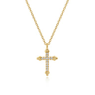 14K Yellow Gold Bujukan Cross Diamond Pendant Necklace