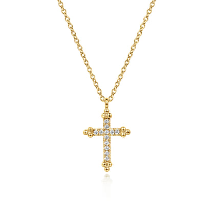 14K Yellow Gold Bujukan Cross Diamond Pendant Necklace