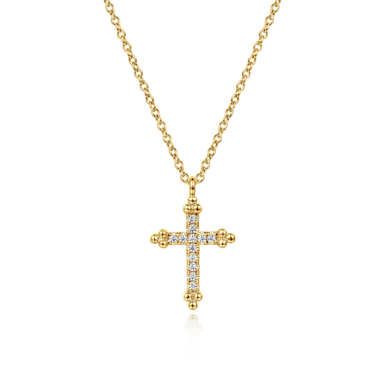 14K Yellow Gold Bujukan Cross Diamond Pendant Necklace - 0.09 ct - Shot 1