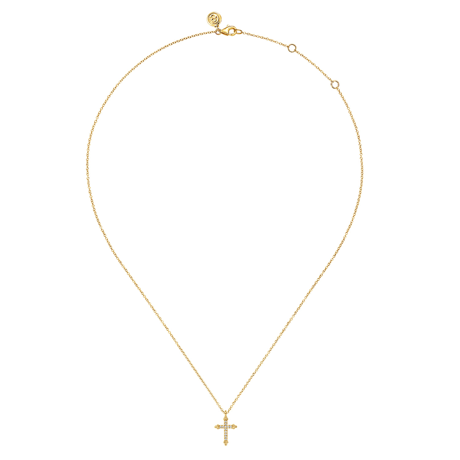 14K Yellow Gold Bujukan Cross Diamond Pendant Necklace - 0.09 ct - Shot 2