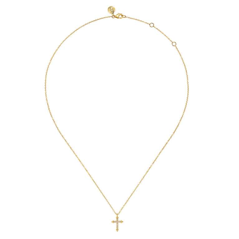 14K Yellow Gold Bujukan Cross Diamond Pendant Necklace - 0.09 ct - Shot 2