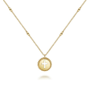 14K Yellow Gold Bujukan Cross Pendant Necklace