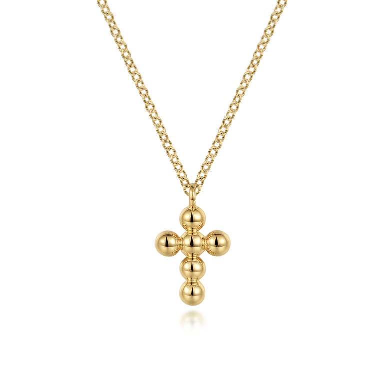 14K Yellow Gold Bujukan Cross Pendant Necklace - Shot 1