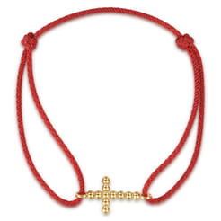 14K Yellow Gold Bujukan Cross Red Cord Bracelet