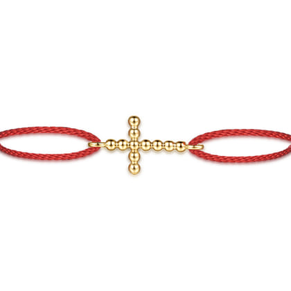 14K Yellow Gold Bujukan Cross Red Cord Bracelet