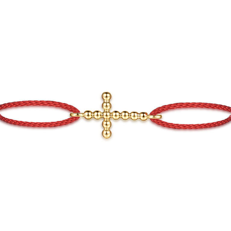 14K Yellow Gold Bujukan Cross Red Cord Bracelet - Shot 2