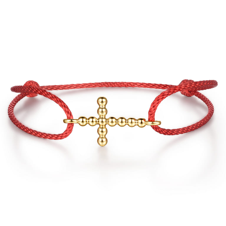 14K Yellow Gold Bujukan Cross Red Cord Bracelet - Shot 3
