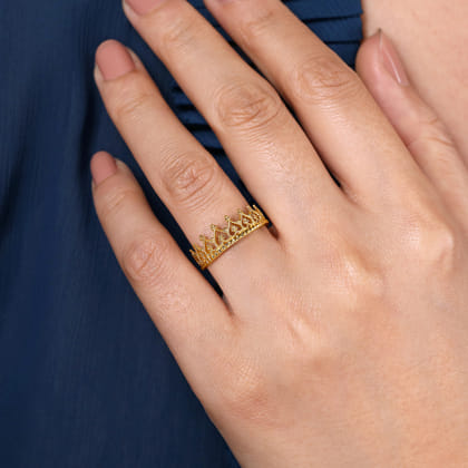 14K Yellow Gold Bujukan Crown Stackable Ring