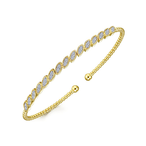 14K Yellow Gold Bujukan Cuff Bracelet with Diamond Filled Marquise Stations - 0.35 ct - Shot 2