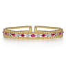 14K Yellow Gold Bujukan Cuff Bracelet with Marquise Ruby and Round Diamonds - 0.25 ct