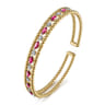 14K Yellow Gold Bujukan Cuff Bracelet with Marquise Ruby and Round Diamonds - 0.25 ct