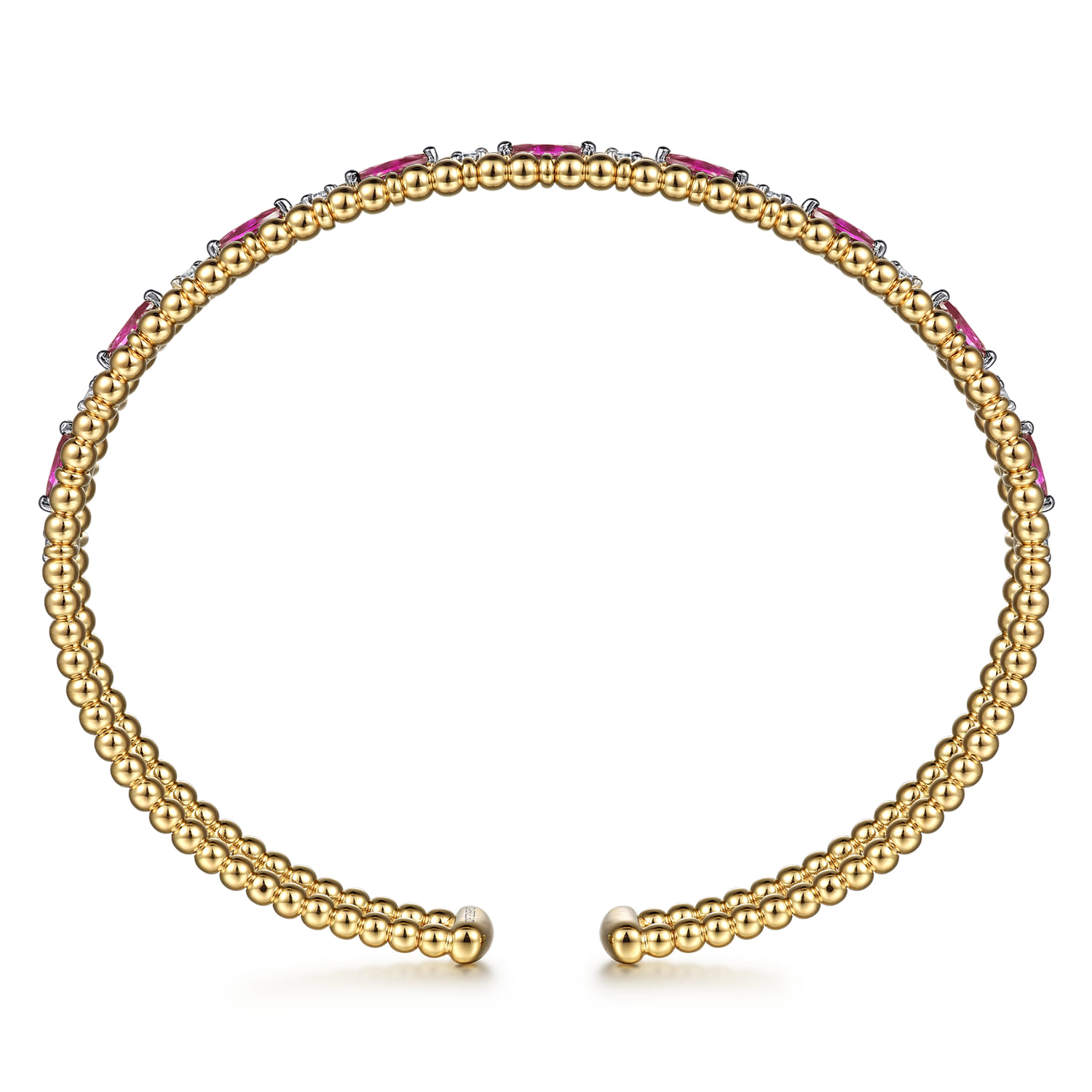 14K Yellow Gold Bujukan Cuff Bracelet with Marquise Ruby and Round Diamonds - 0.25 ct - Shot 3