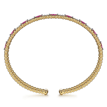 14K Yellow Gold Bujukan Cuff Bracelet with Marquise Ruby and Round Diamonds