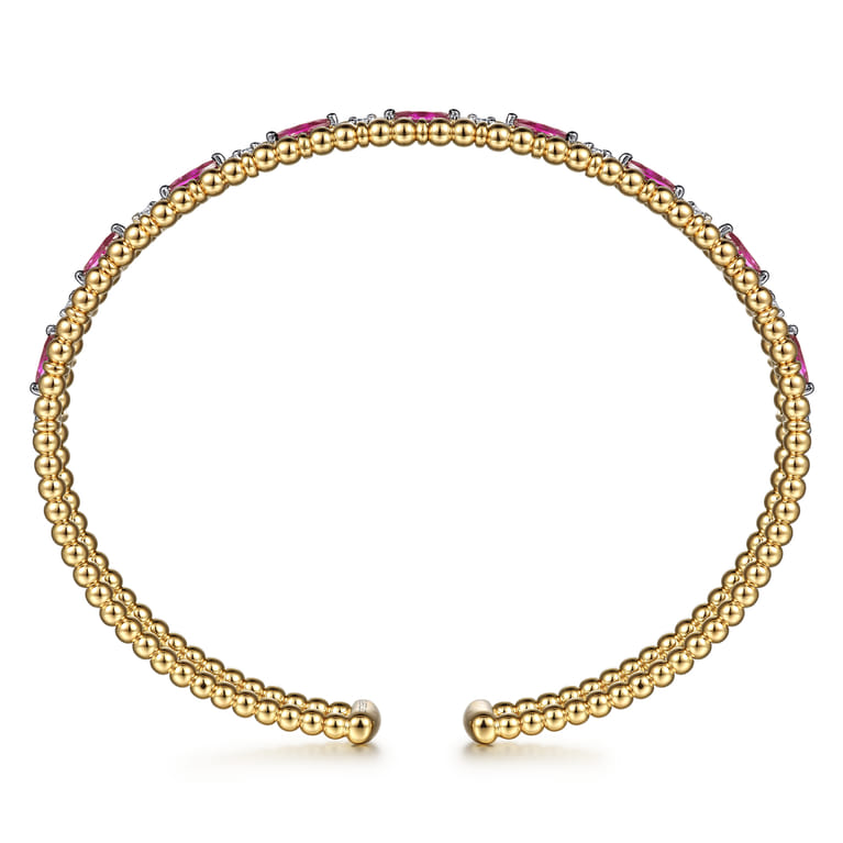 14K Yellow Gold Bujukan Cuff Bracelet with Marquise Ruby and Round Diamonds - 0.25 ct - Shot 3