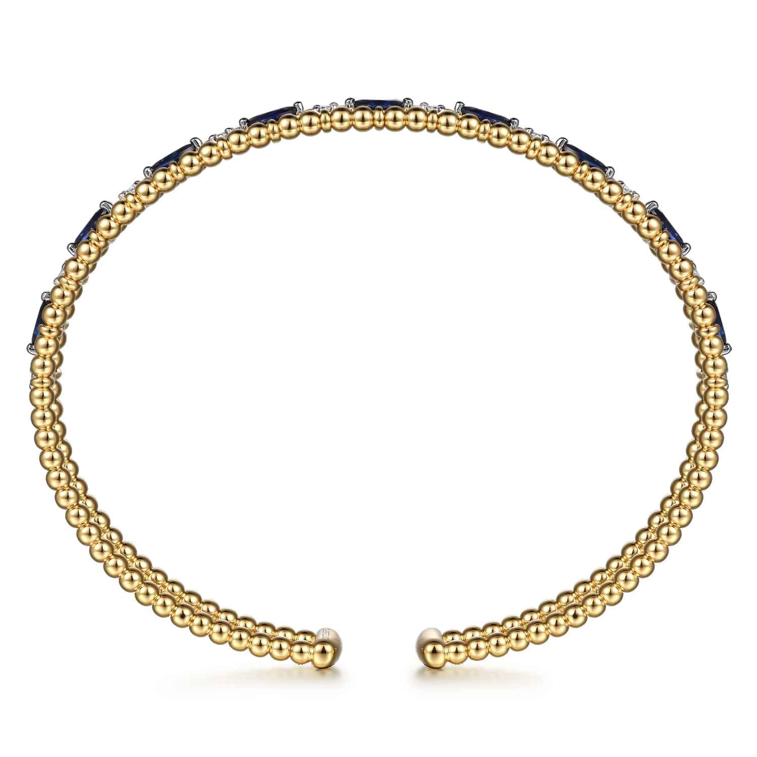 14K Yellow Gold Bujukan Cuff Bracelet with Marquise Sapphire and Round Diamonds - 0.25 ct - Shot 3