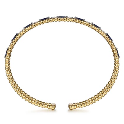 14K Yellow Gold Bujukan Cuff Bracelet with Marquise Sapphire and Round Diamonds