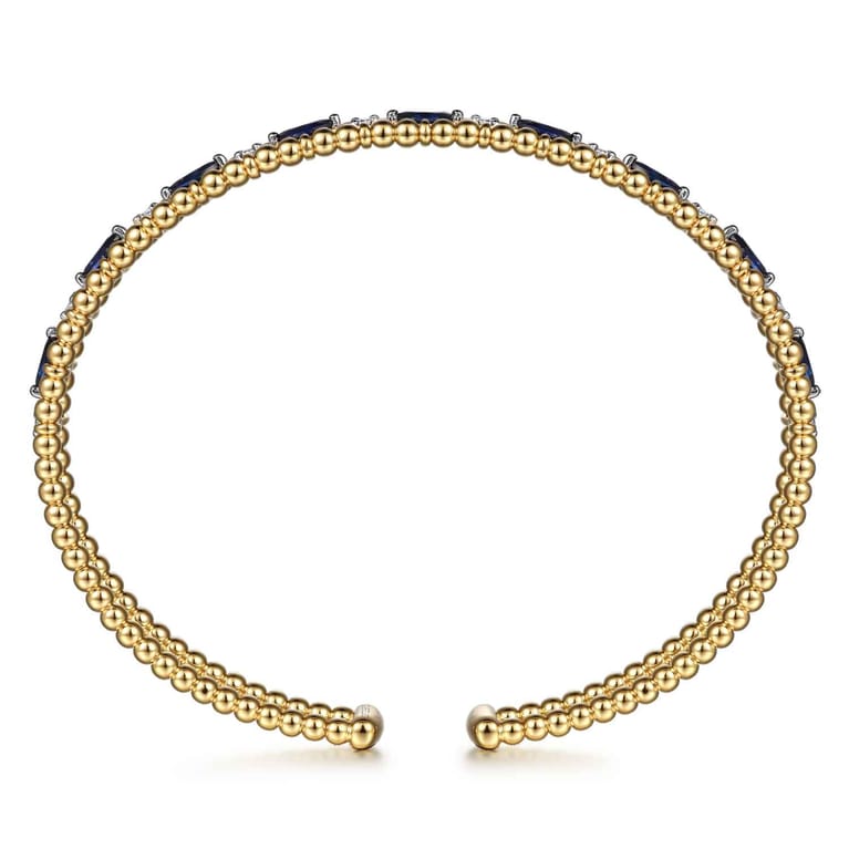 14K Yellow Gold Bujukan Cuff Bracelet with Marquise Sapphire and Round Diamonds - 0.25 ct - Shot 3