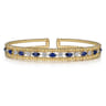 14K Yellow Gold Bujukan Cuff Bracelet with Marquise Sapphire and Round Diamonds - 0.25 ct
