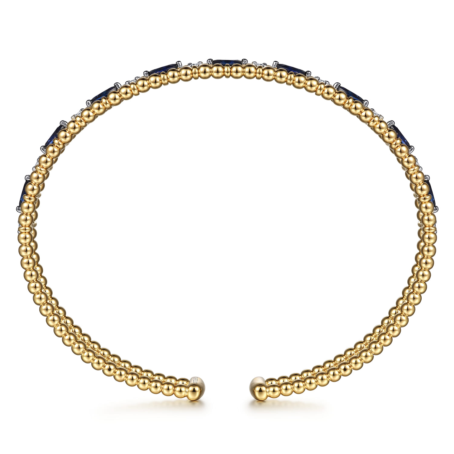14K Yellow Gold Bujukan Cuff Bracelet with Marquise Sapphire and Round Diamonds - 0.25 ct - Shot 3