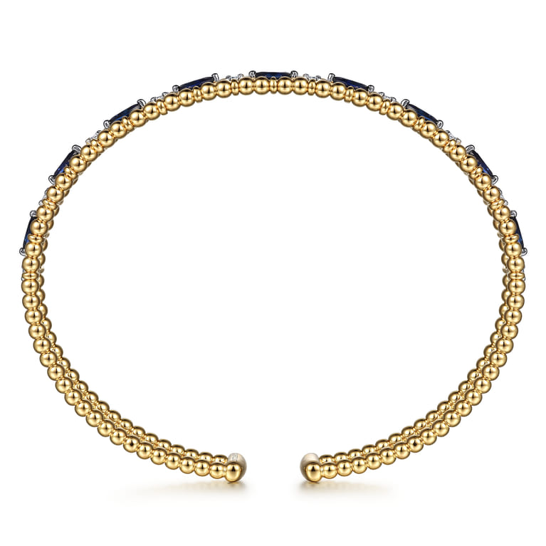 14K Yellow Gold Bujukan Cuff Bracelet with Marquise Sapphire and Round Diamonds - 0.25 ct - Shot 3