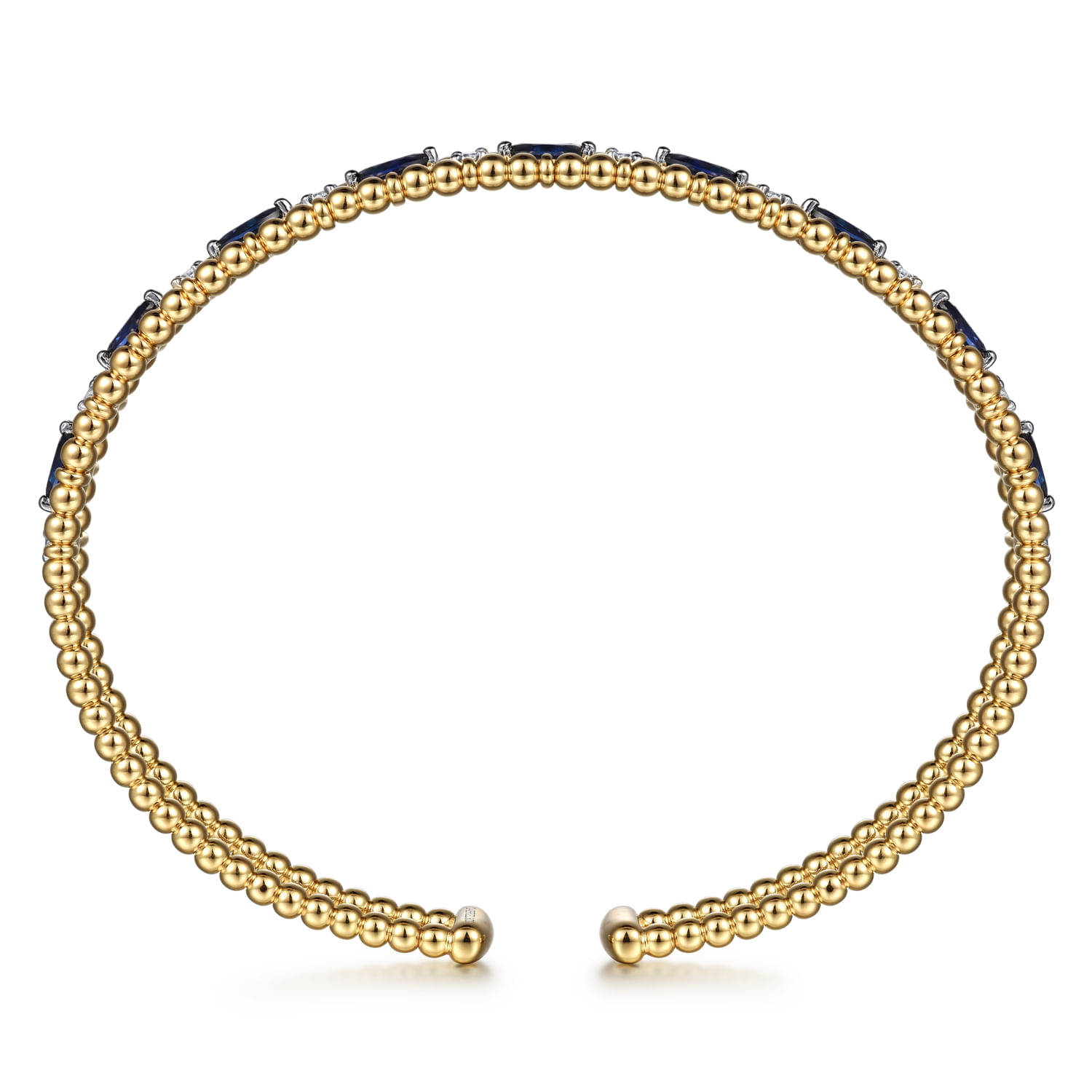 14K Yellow Gold Bujukan Cuff Bracelet with Marquise Sapphire and Round Diamonds