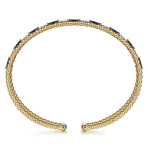 14K Yellow Gold Bujukan Cuff Bracelet with Marquise Sapphire and Round Diamonds