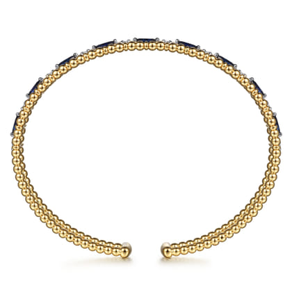 14K Yellow Gold Bujukan Cuff Bracelet with Marquise Sapphire and Round Diamonds