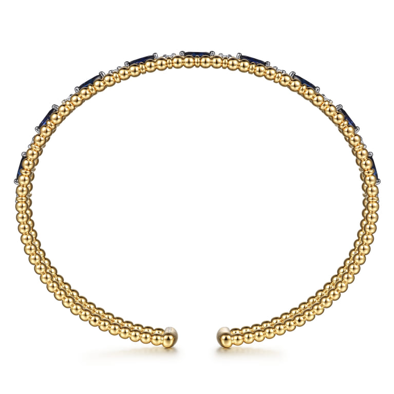 14K Yellow Gold Bujukan Cuff Bracelet with Marquise Sapphire and Round Diamonds - 0.25 ct - Shot 3