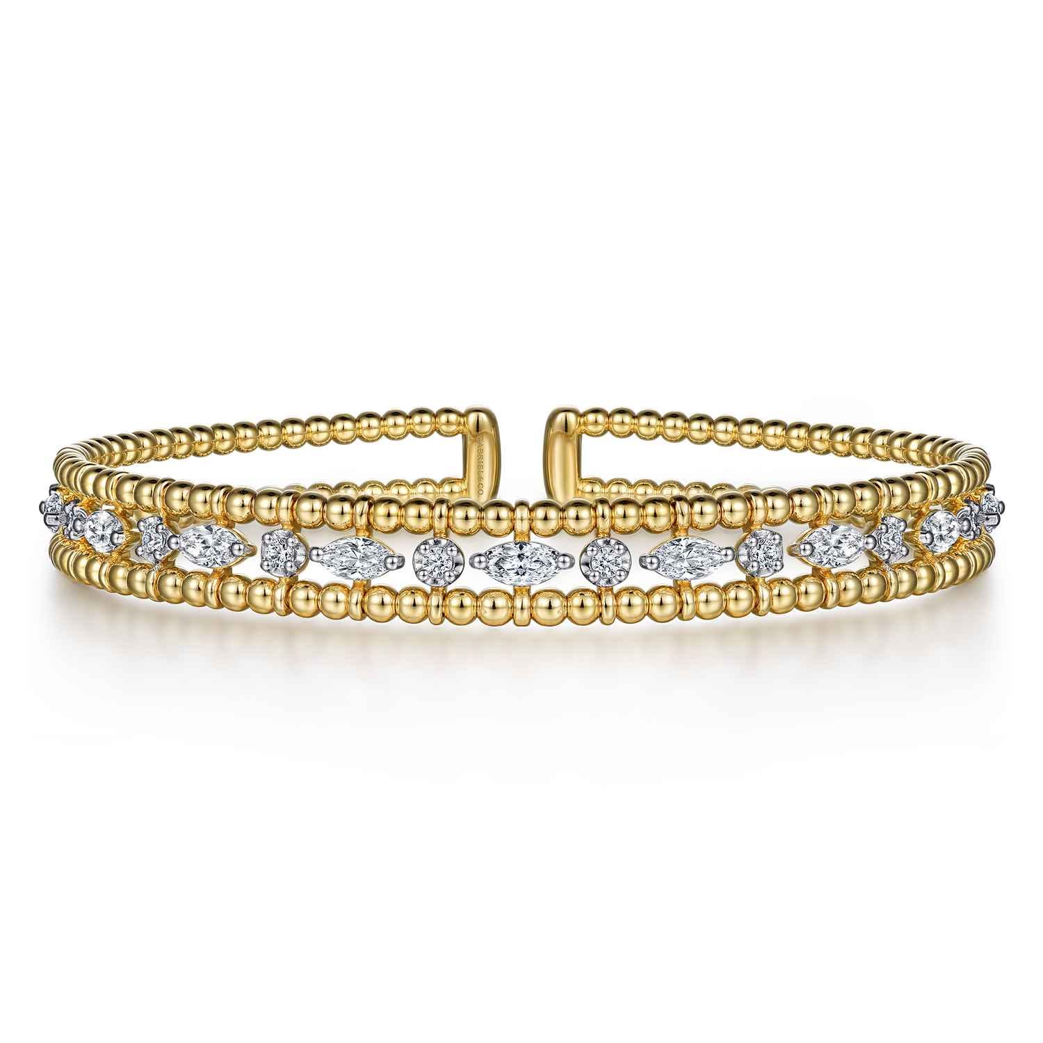 14K Yellow Gold Bujukan Cuff Bracelet with Marquise and Round Diamonds - 1.4 ct - Shot 1