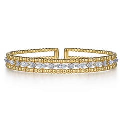 14K Yellow Gold Bujukan Cuff Bracelet with Marquise and Round Diamonds