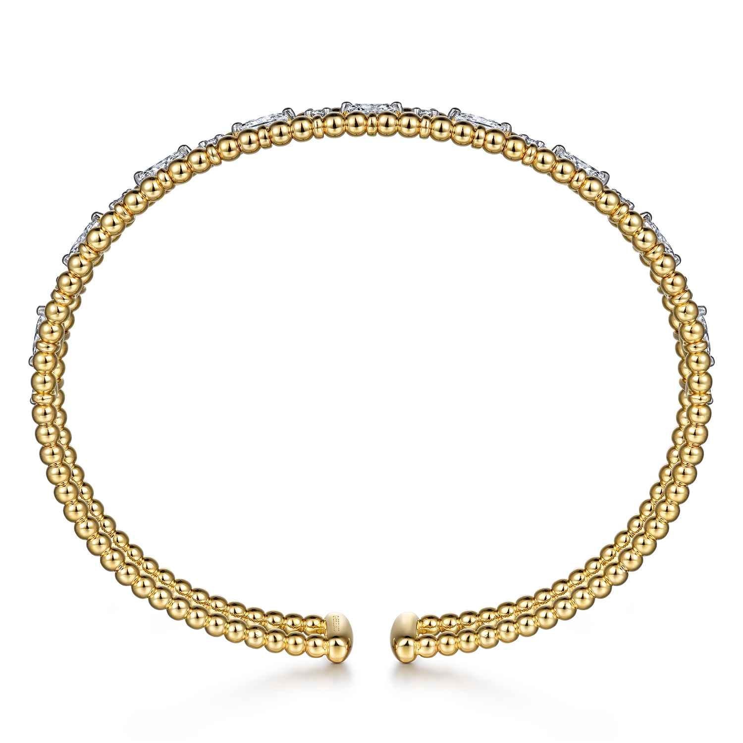 14K Yellow Gold Bujukan Cuff Bracelet with Marquise and Round Diamonds - 1.4 ct - Shot 3