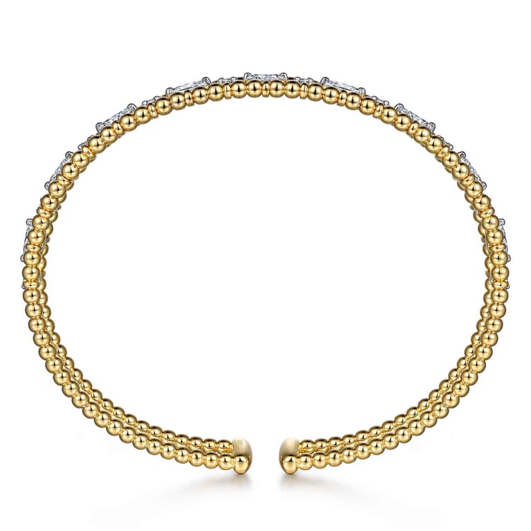 14K Yellow Gold Bujukan Cuff Bracelet with Marquise and Round Diamonds - 1.4 ct - Shot 3